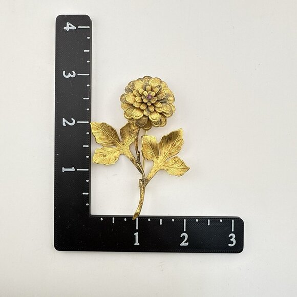 Vendome Brooch Sterling Silver Gold Vermeil Flower Floral Red Signed 3" Pin - Picture 12 of 12